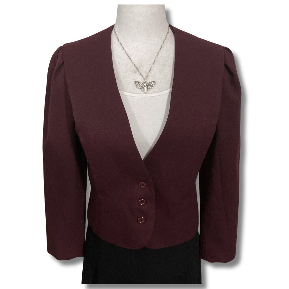 SNAZZIE Vintage maroon v-neck three-button blazer ~ XS SMALL MEDIUM lined jacket